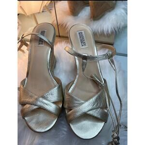 Badgley Mischka metallic gold wedge sandals sz 10